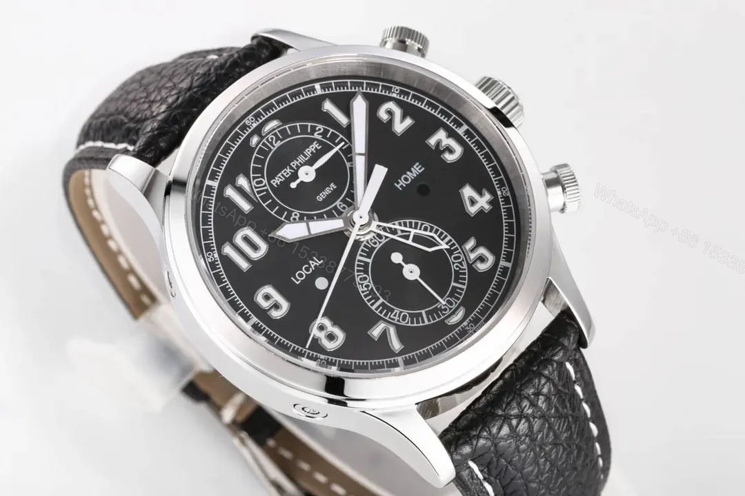 View 3 of Patek Philippe 5924G Multi Function Watch Black Dial Italian Leather Strap 42mm Stainless Steel Case