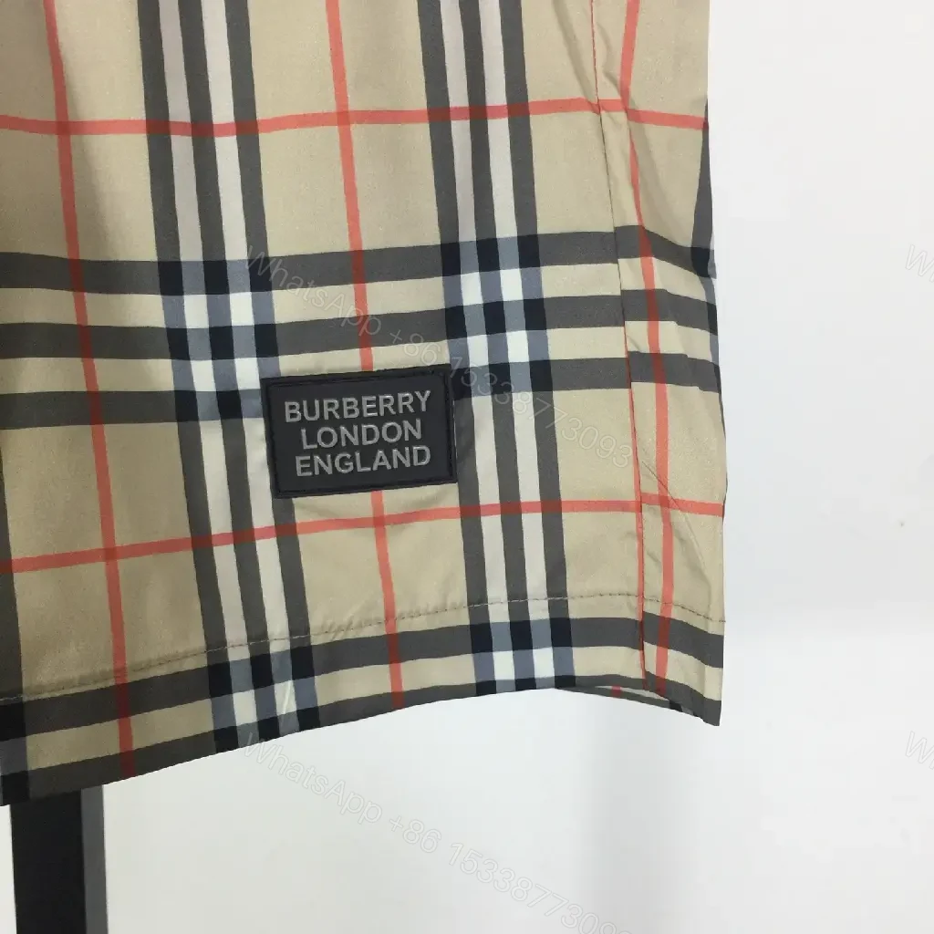 View 4 of Beige Cotton Burberry Check Shorts with Drawstring