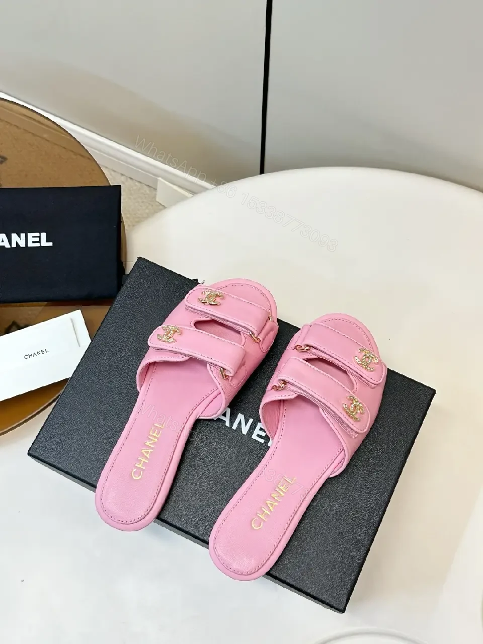 View 6 of Pink Leather Slides + Gold Hardware + Luxe-Chic + All-Day Comfort + Slides