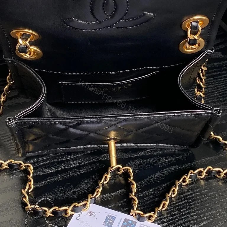 View 5 of Black Quilted Shoulder Bag with Gold Chain - Compact Luxury Bag