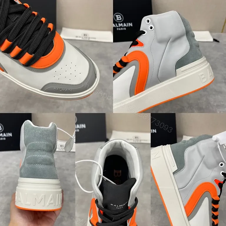 View 5 of Balmain Orange-Accented Leather High-Tops Sneakers