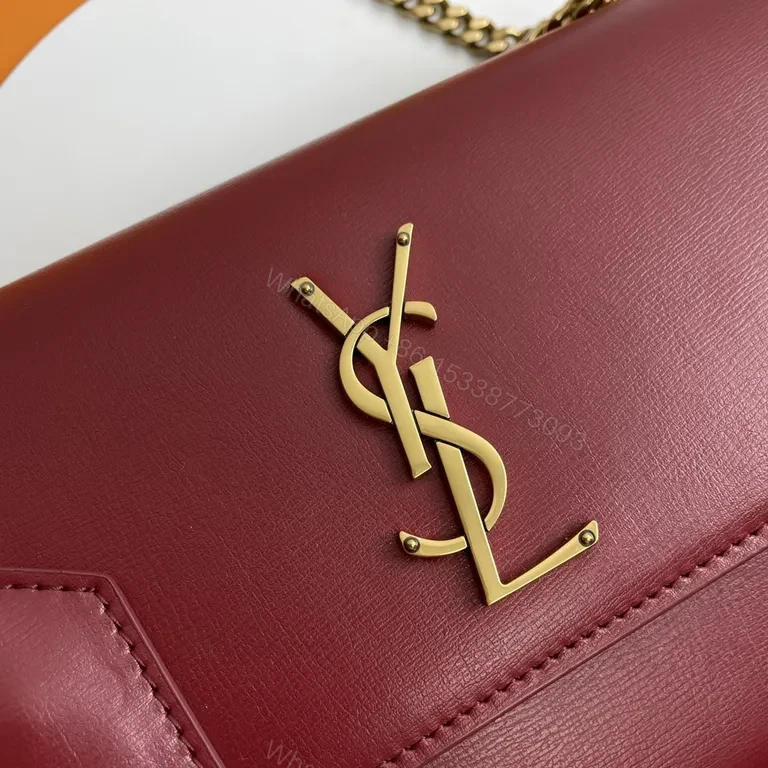 View 6 of Chic Burgundy Crossbody: Leather, Gold-Logo Luxury Bag
