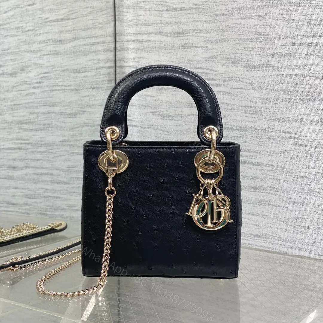 Christian Dior Mini Lady Dior bag in Black Ostrich leather — view 1
