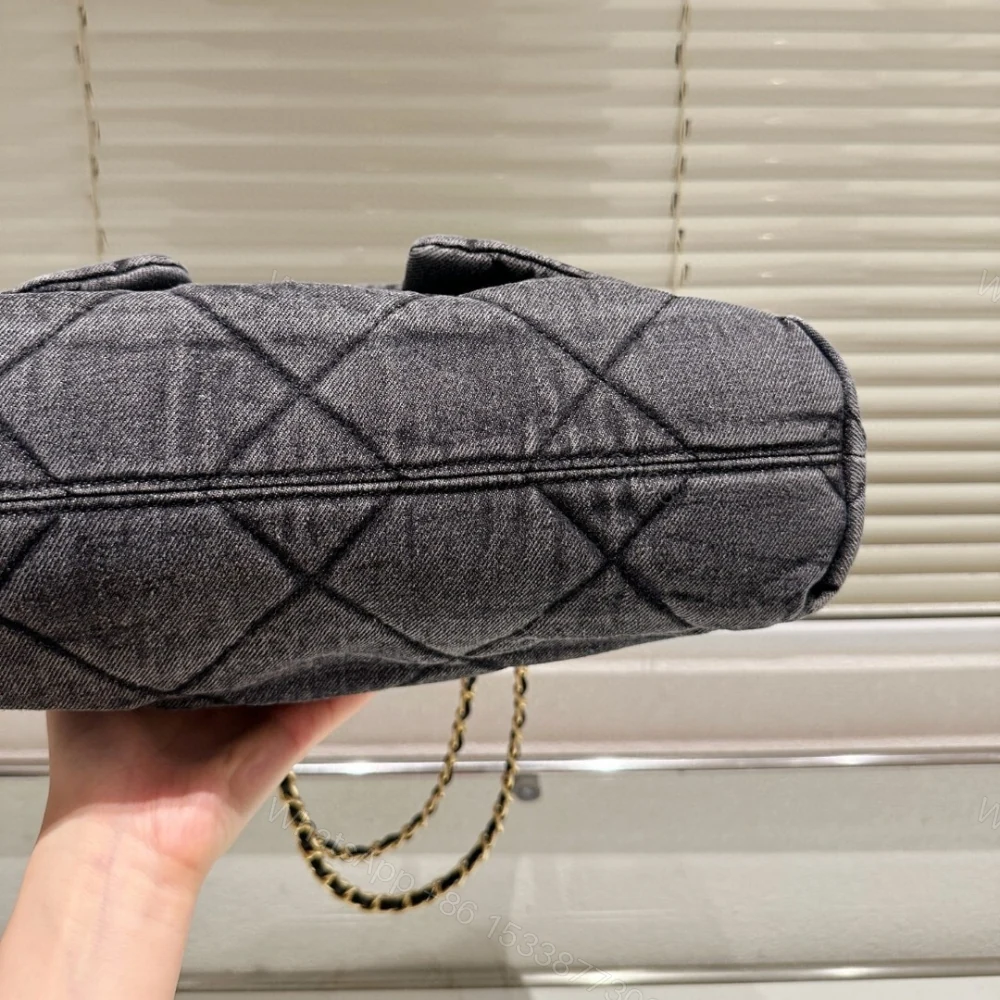 View 5 of Chanel Maxi Flapbag Washed Denim And Gold Tone Metal Black 30Cm