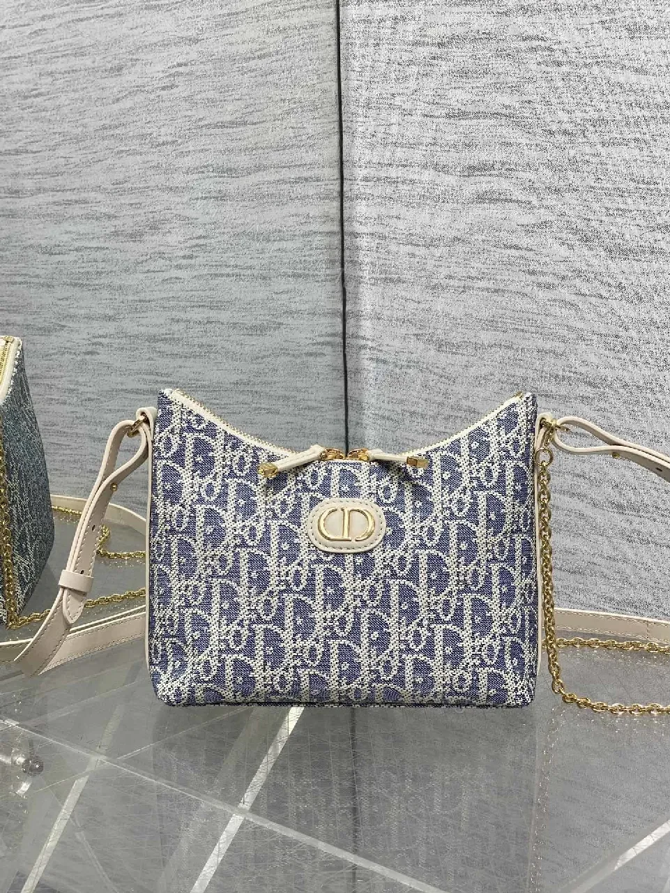 View 4 of Blue Denim Luxe Mini Bag - Gold Hardware, Structured Chic, Everyday