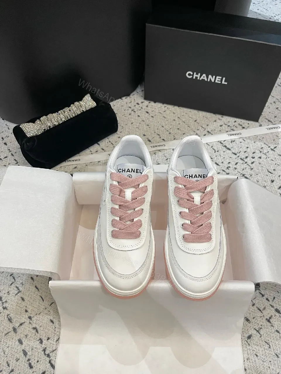 View 7 of White Leather Sneakers with Blush Accents — Luxe Everyday Comfort