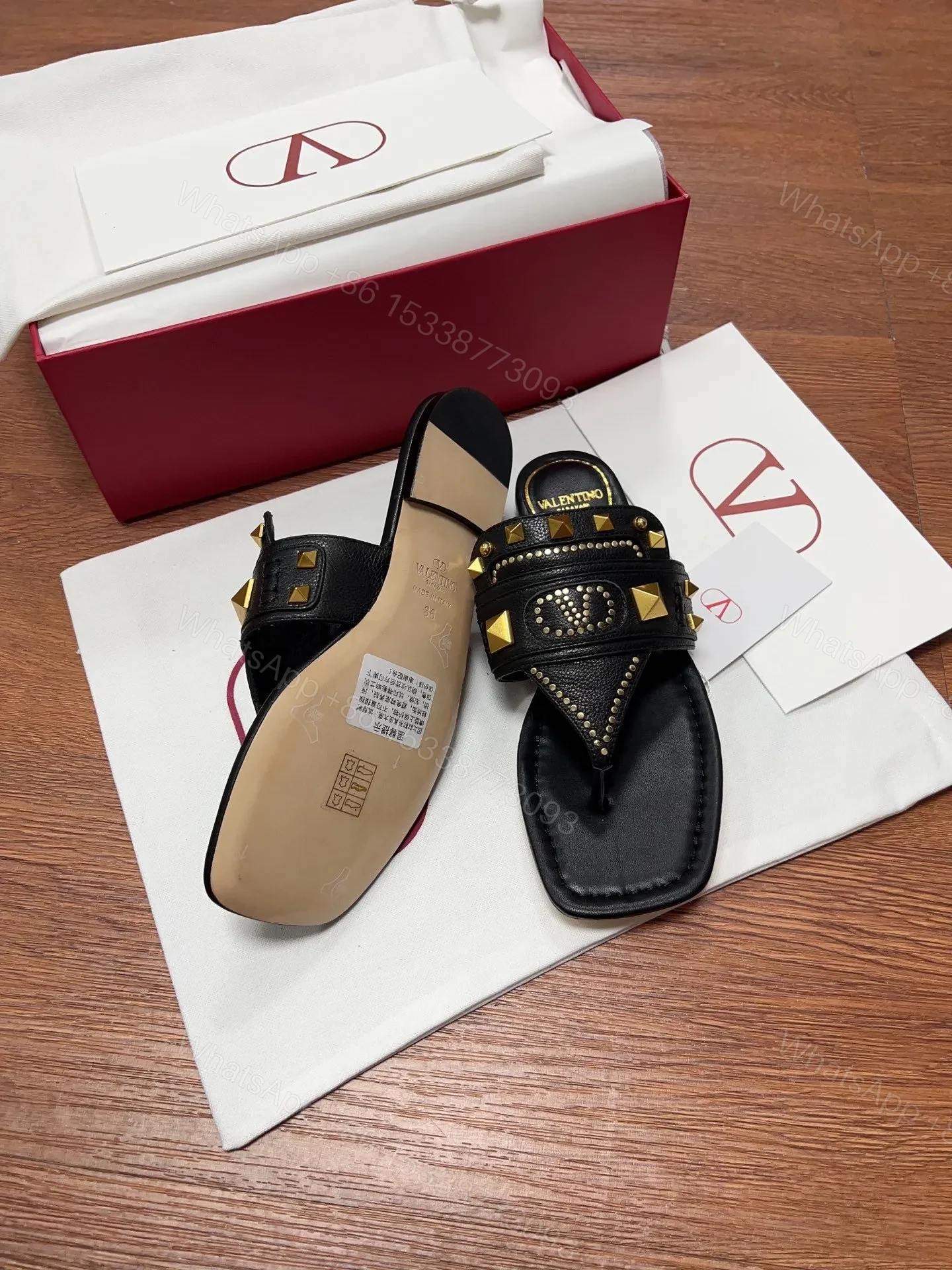 View 6 of Valentino Women Black Leather Studded Flats