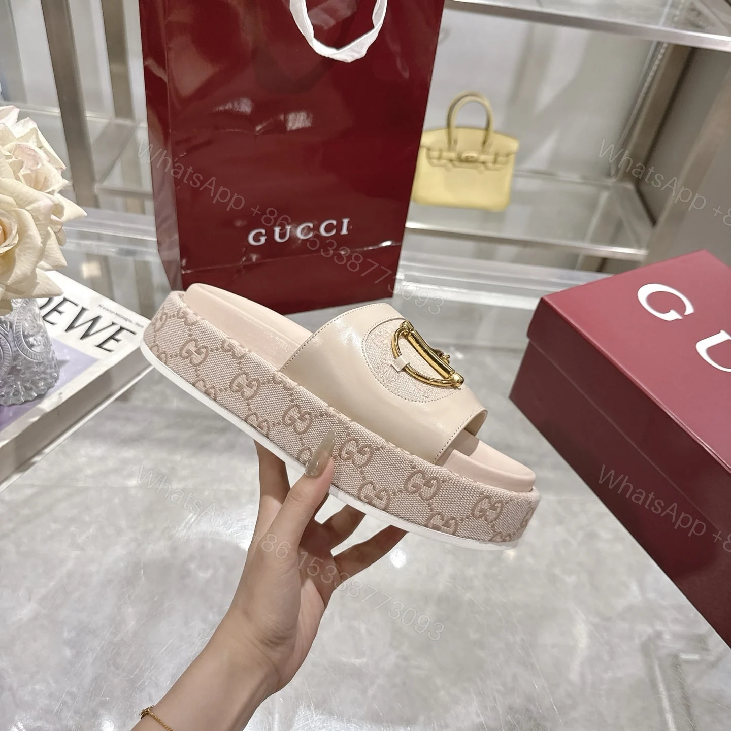 View 7 of GUCCI WOMEN’S PLATFORM SLIDES WITH HORSEBIT BEIGE