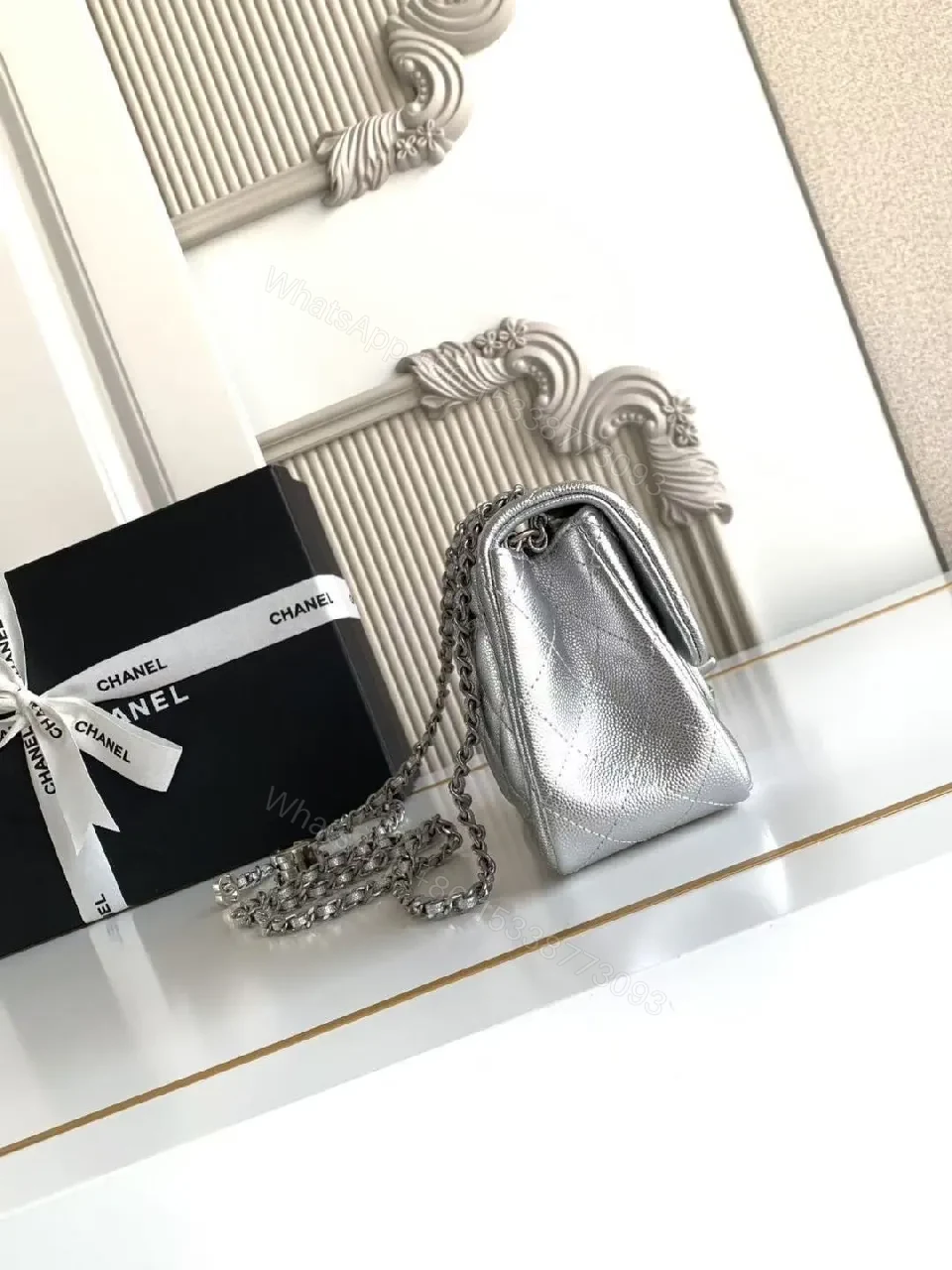 View 3 of Silver Quilted Crossbody: Timeless Italian Craft Bag