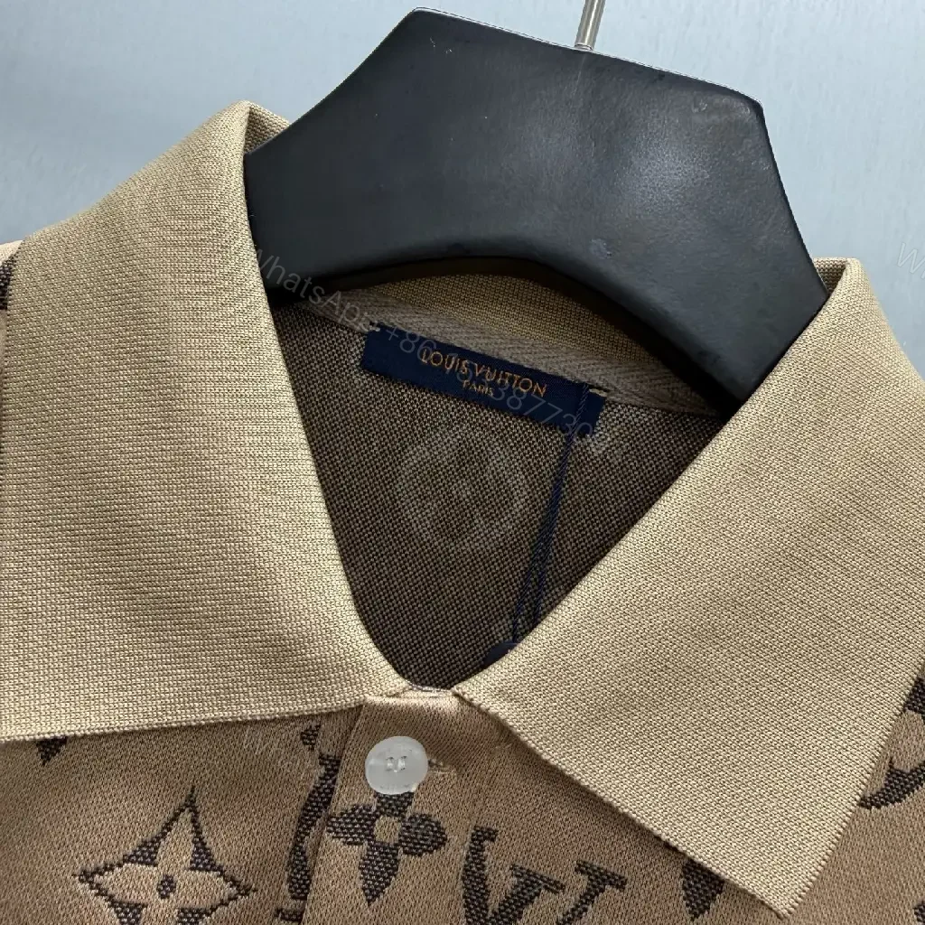 View 9 of Beige Polo: LV Monogram Knit, Classic Comfort Polo Shirt