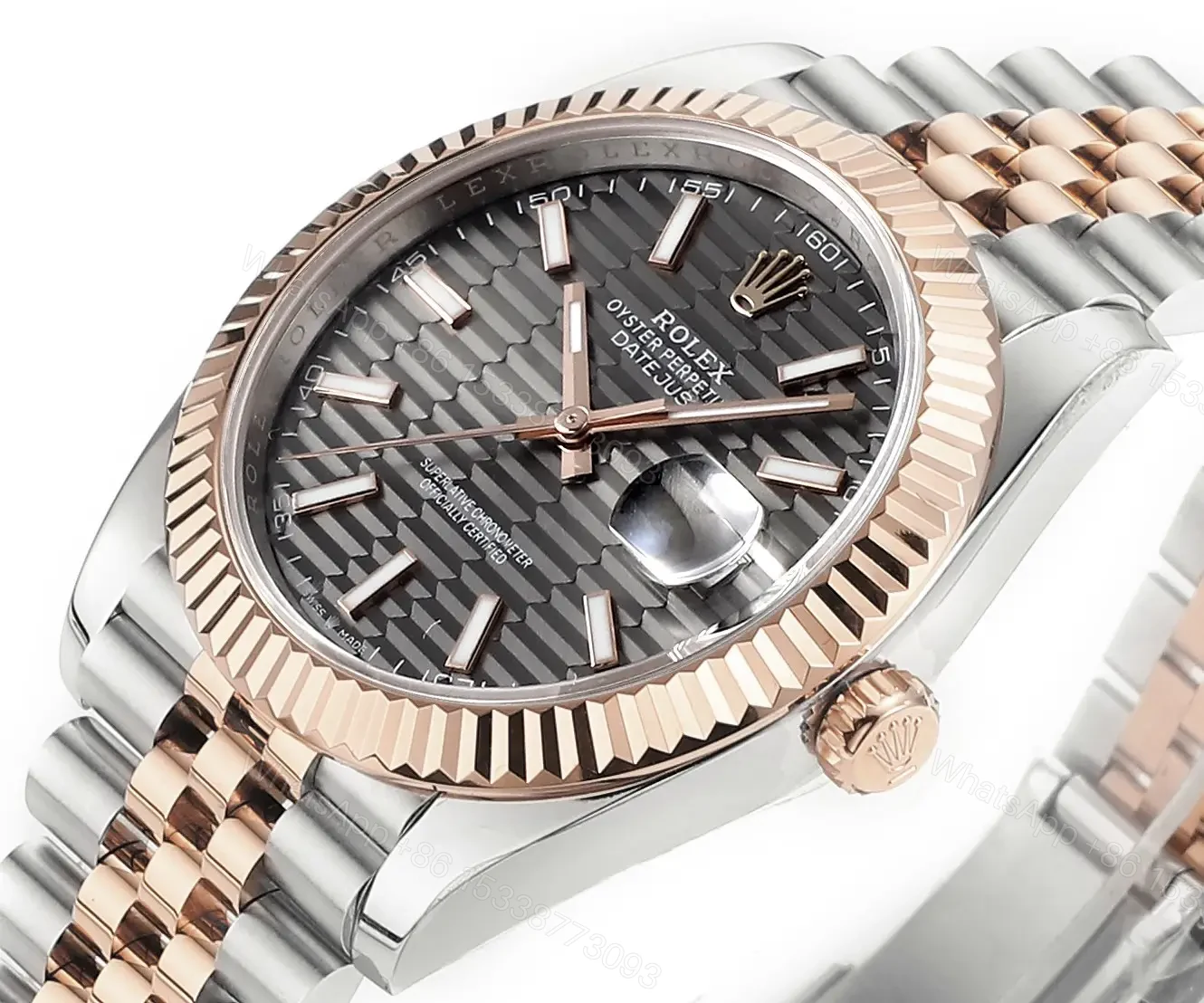 View 4 of ROLEX Datejust 41 Slate Fluted Motif Dial Automatic Men’s Steel and 18kt Everose Gold Oyster Watch 126331-0020