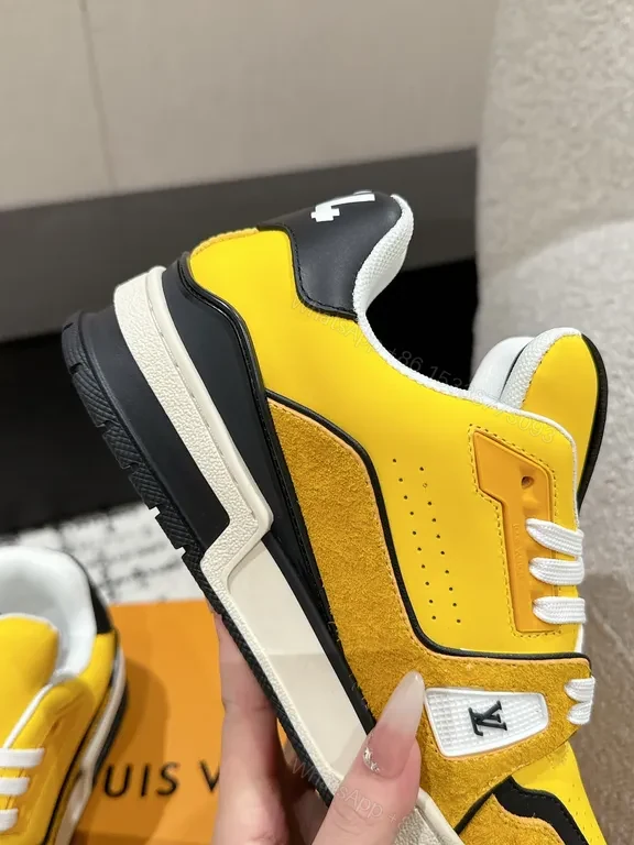 View 5 of Bold Yellow High-Top Sneakers Luxury Casual with LV-Inspired Accents