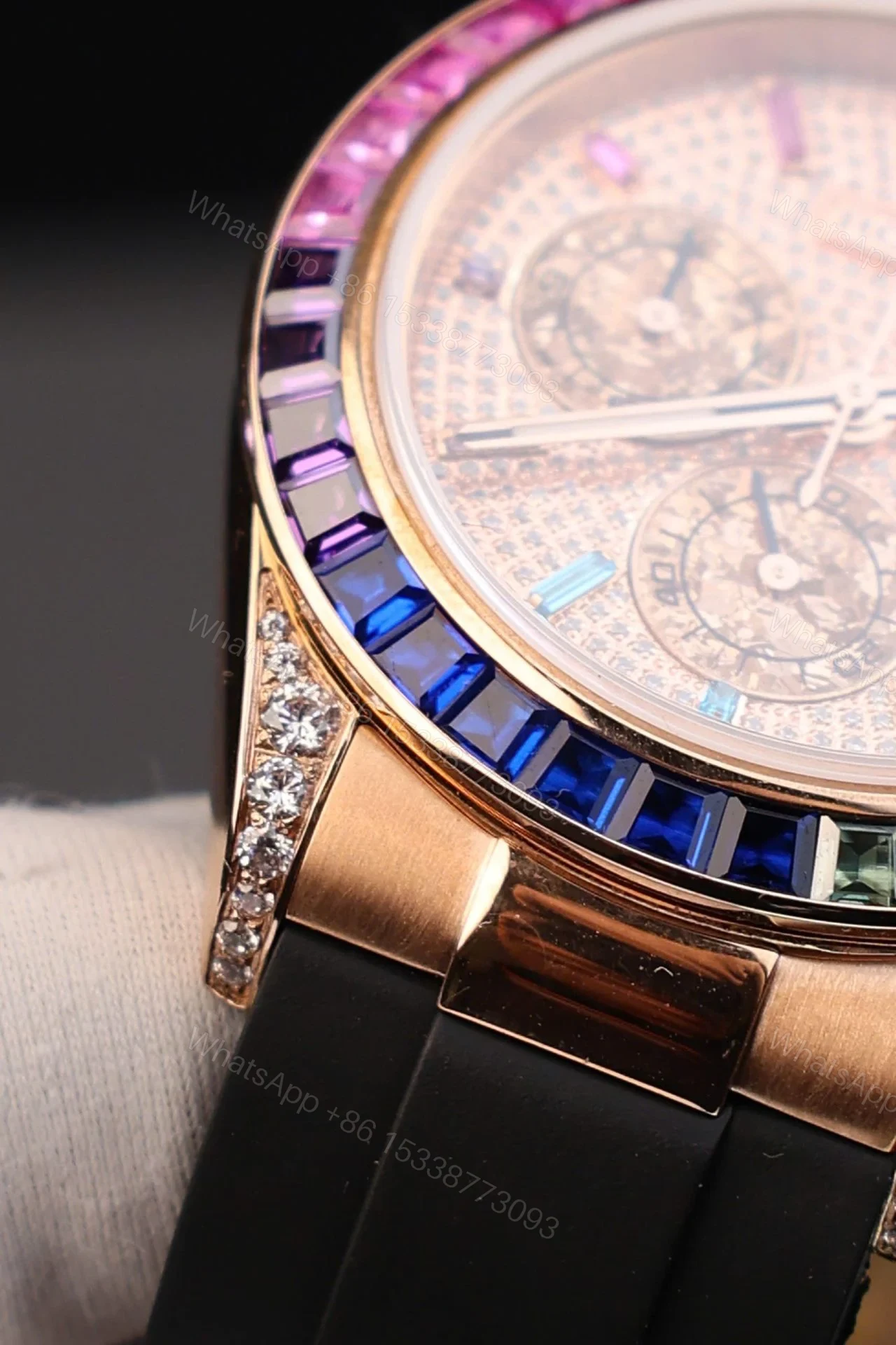 View 10 of Replica Rolex Cosmograph Daytona Rainbow Rubber Strap 40mm