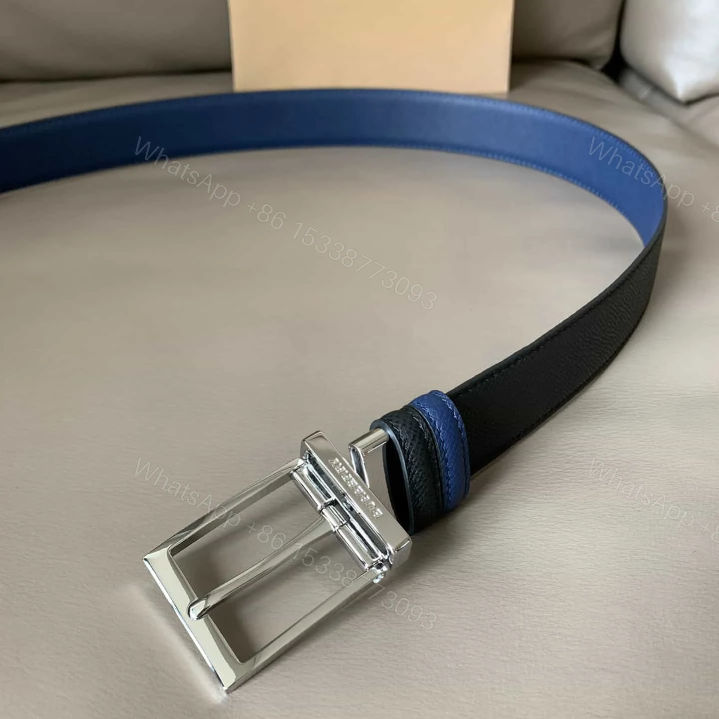 View 9 of BURBERRY REVERSIBLE LONDON CHECK AND LEATHER BELT DARK CHARCOALBLACK – B29