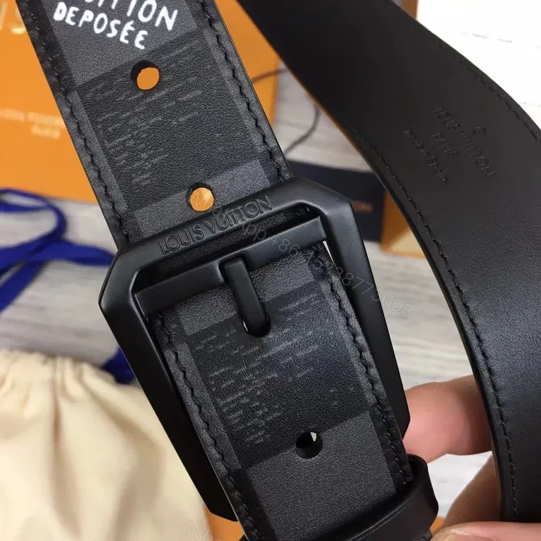 View 6 of Monogram Black Leather Belt â€” Luxury LV Couture Style, 38mm