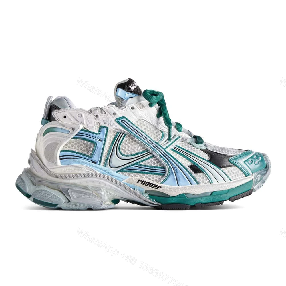BALENCIAGA RUNNER SNEAKER IN WHITE, GREEN AND BLUE MESH AND NYLON – BB268 — view 1