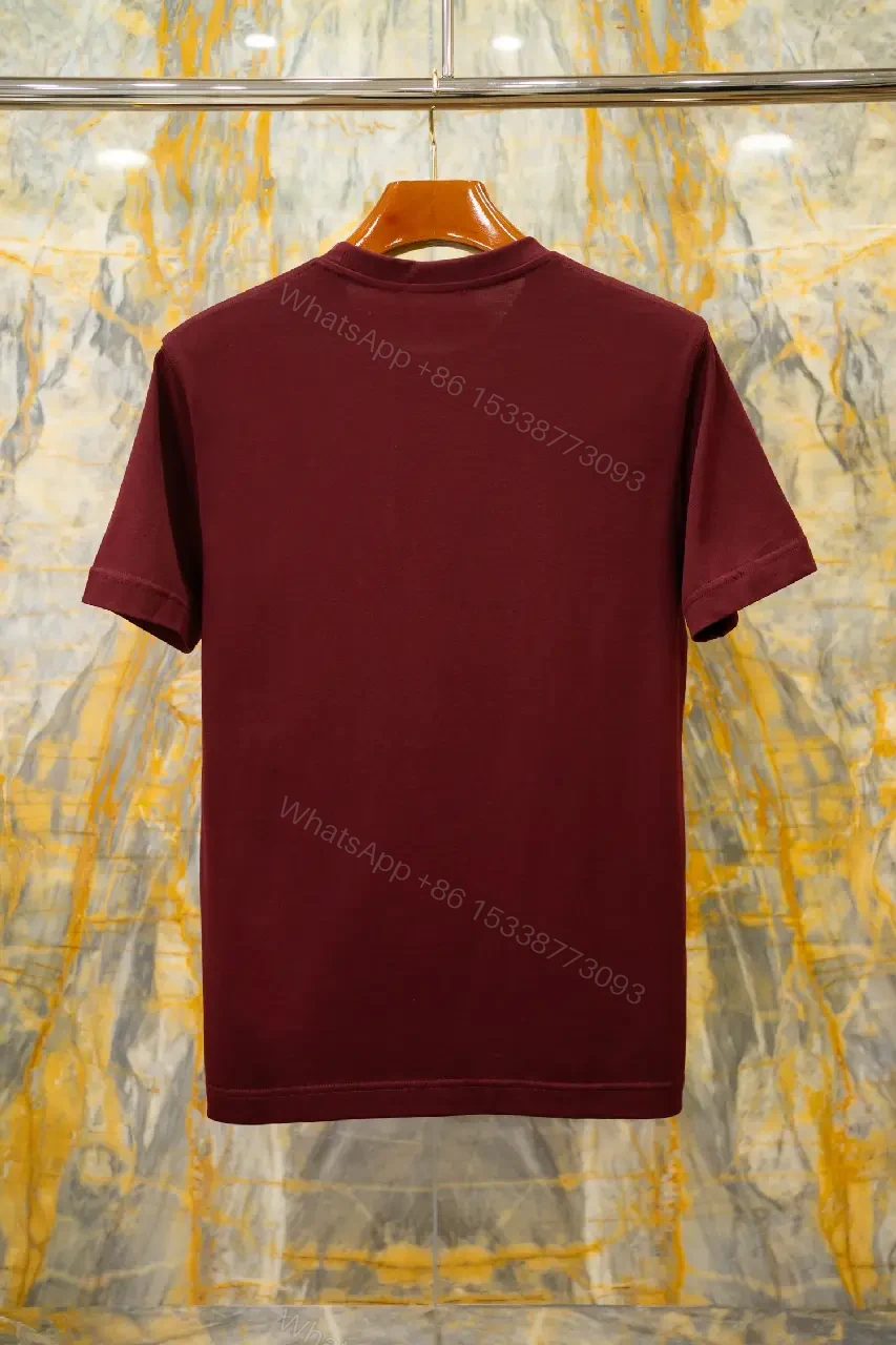 View 3 of Burgundy Short-Sleeve Crewneck T-Shirt with Black Logo Emblem