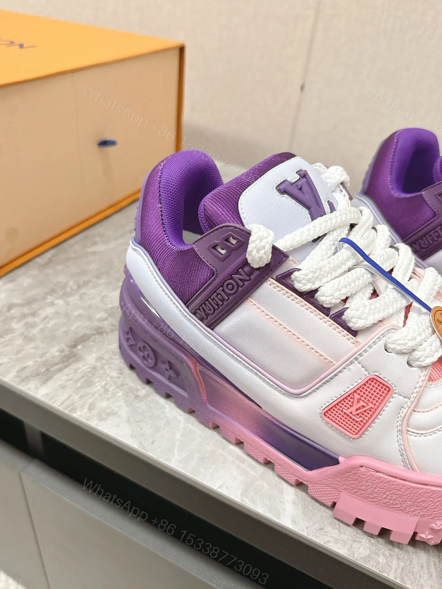 View 6 of LV Women White Pink Purple Leather Sneakers