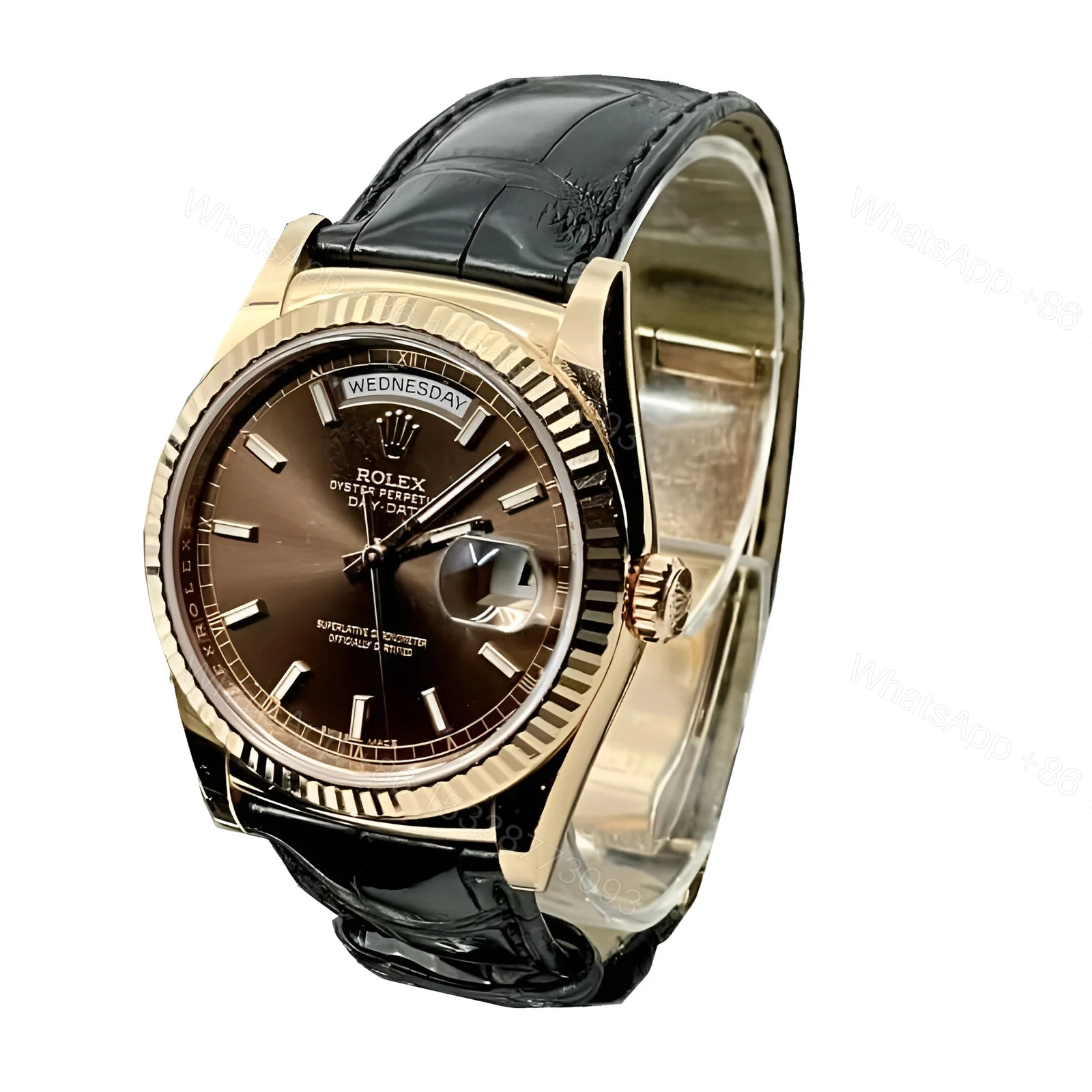 View 2 of Rolex Day-Date Black Leather Replica