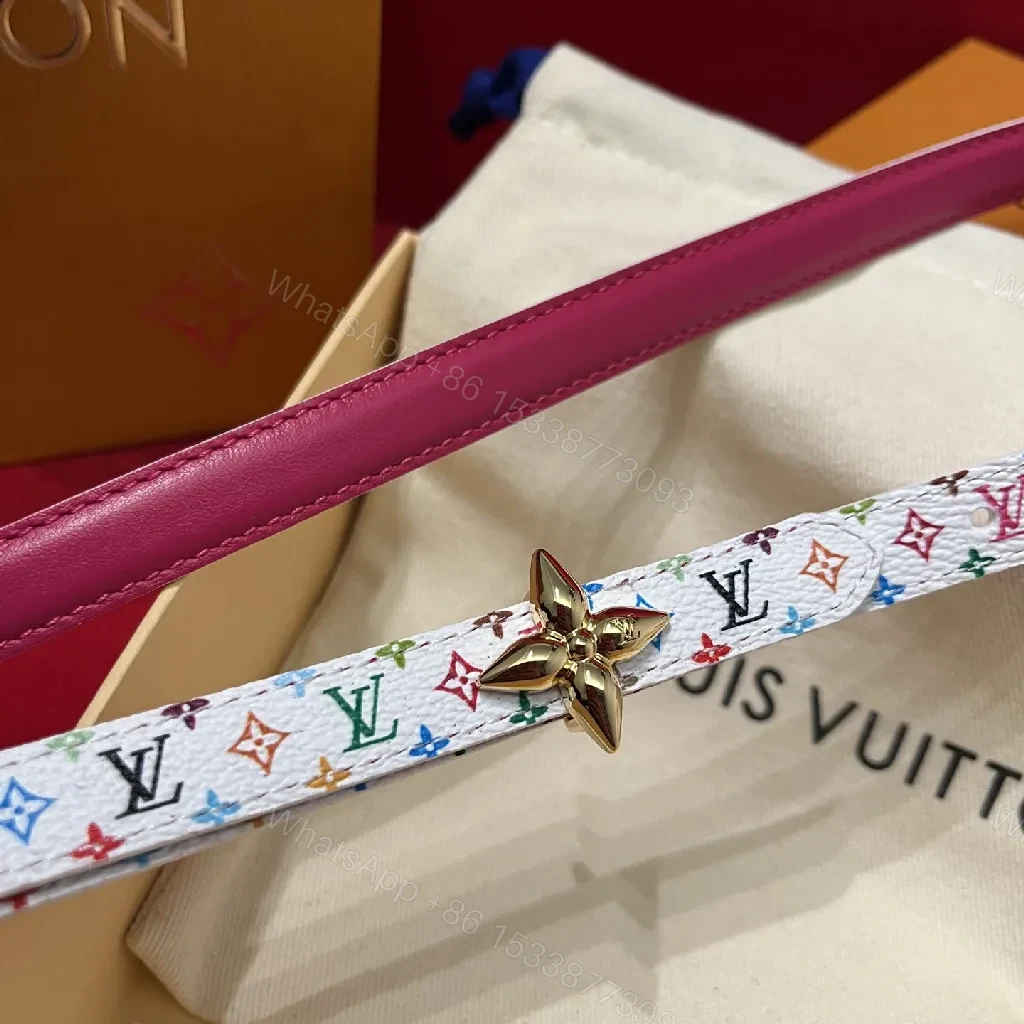 View 4 of Playful Multicolor LV-Inspired Belt with Floral Clasp