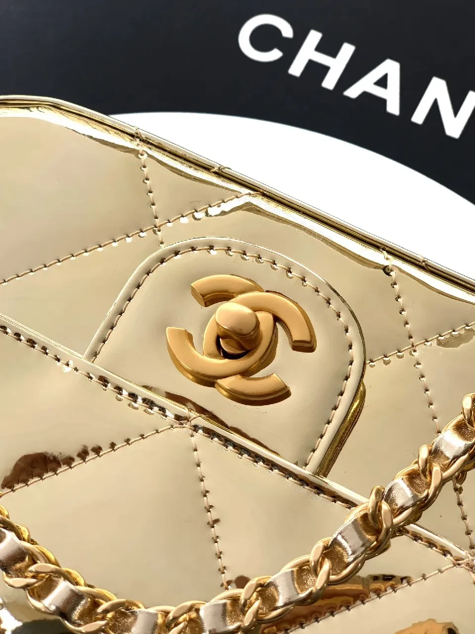 View 3 of Gold Quilted Satiny Mini Bag: Luxe Glam Carryall