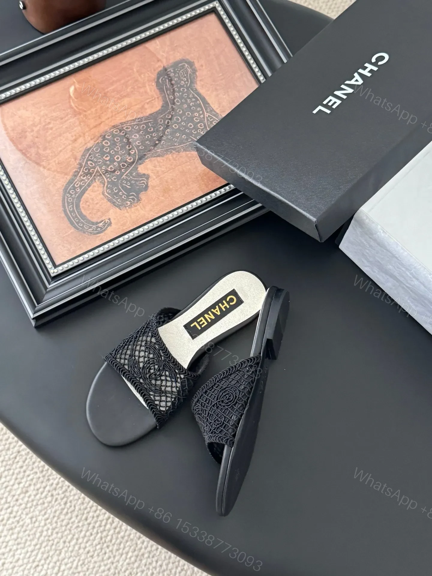 View 4 of Chanel Women Black Mesh Slide Sandals