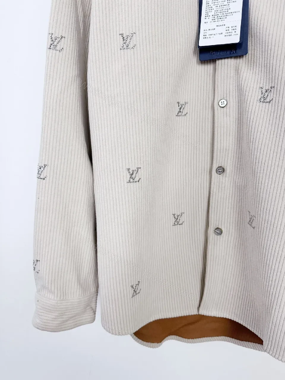 View 3 of Textured Corduroy Shirt — Subtle Monogram Luxury Shirt