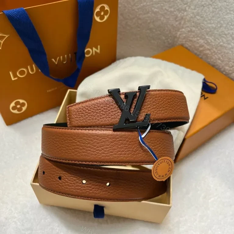 View 2 of Bold Leather Belt with LV Gold Buckle - Everyday Luxury