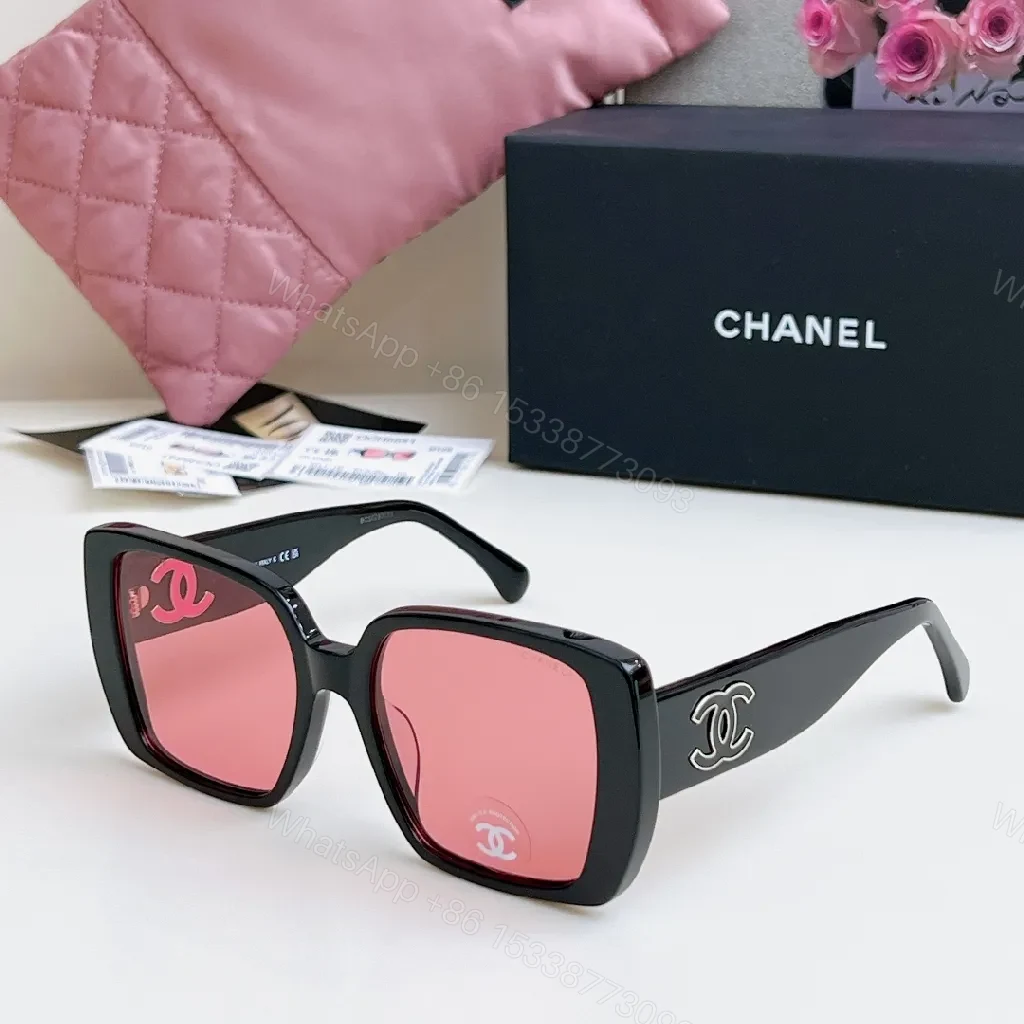 View 5 of Oversized Square Sunglasses with Gold Logo Emblems
