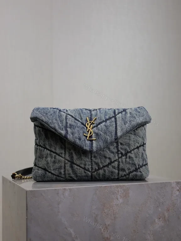 Quilted Denim Clutch with YSL Hardware - Luxe Compact Bag — view 1