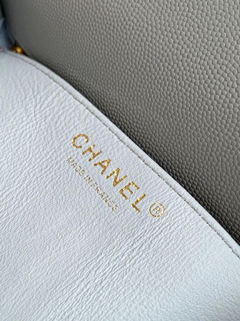 View 4 of Gray Quilted Classic Bag with Gold Chain, Structured Silhouette