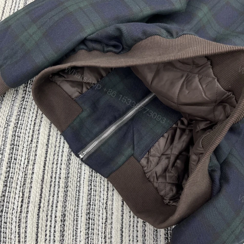 View 4 of Miumiu Checked Twill Blouson Jacket Blue And Green