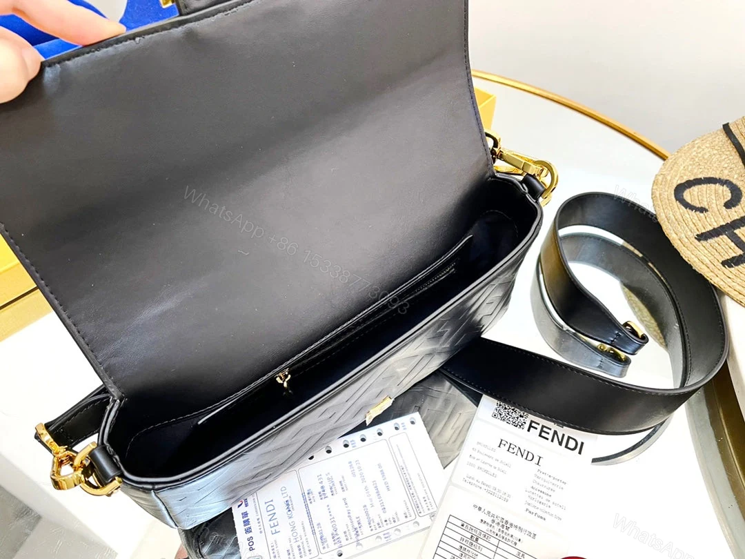 View 9 of FENDI Nappa FF 1974 Embossed Mini Baguette Black Sold Out