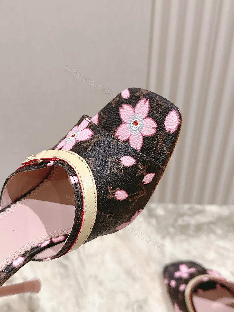 View 2 of Pink Floral Embroidered Slip-Ons: Luxe Everyday Flats