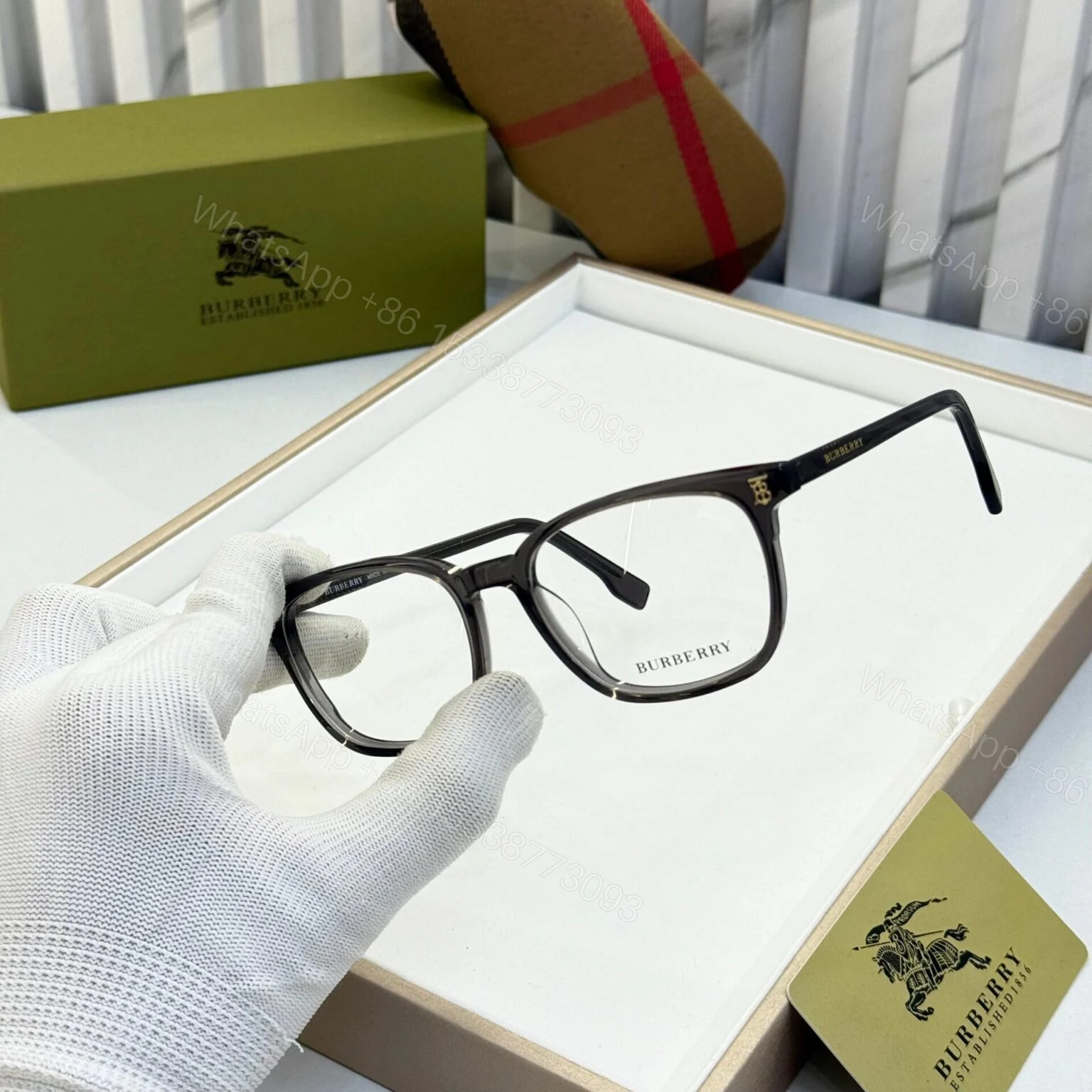 View 2 of Burberry TB Square Eyeglasses Black