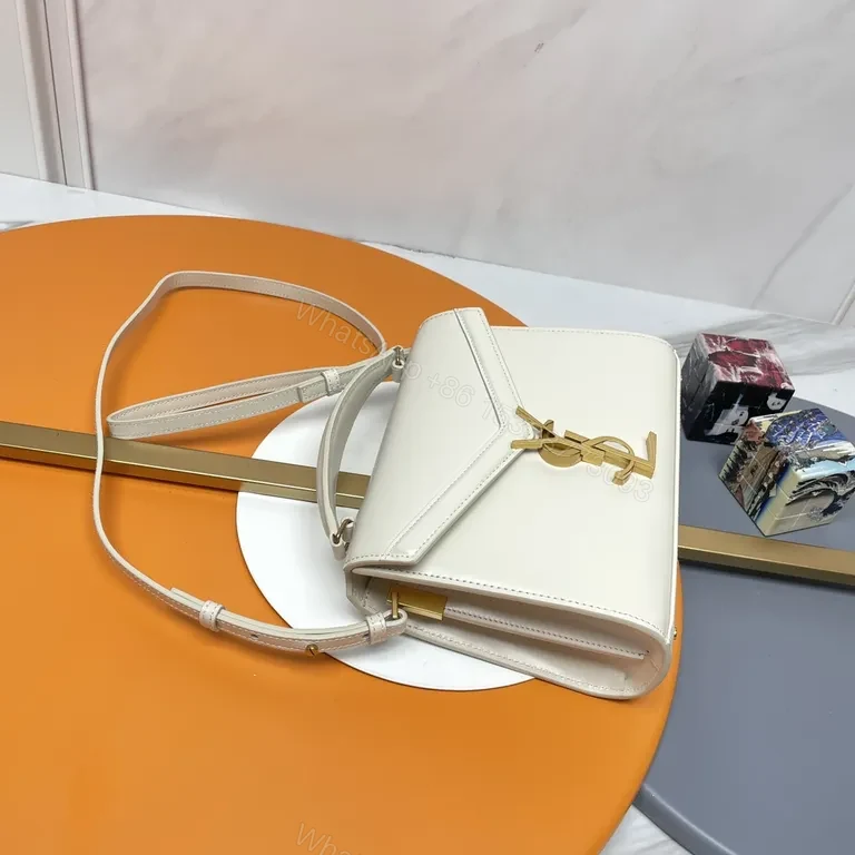 View 3 of Compact Leather Crossbody with Gold YSL Accent