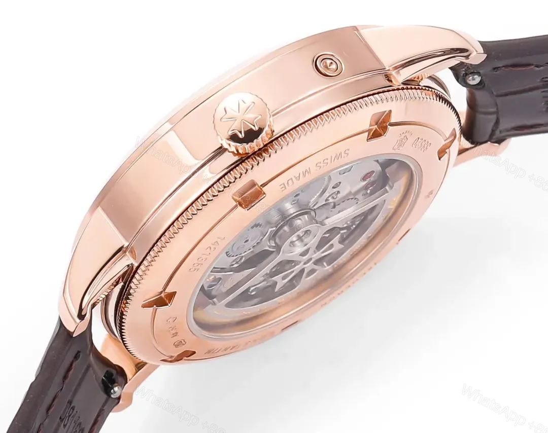 View 7 of GS Factory Vacheron Constantin Traditionnelle 83520/000R-9909 Mechanical Watch – Rose Gold with Brown Leather Strap, 40mm Case, Automatic Movement, Power Reserve, Date, and Day Display