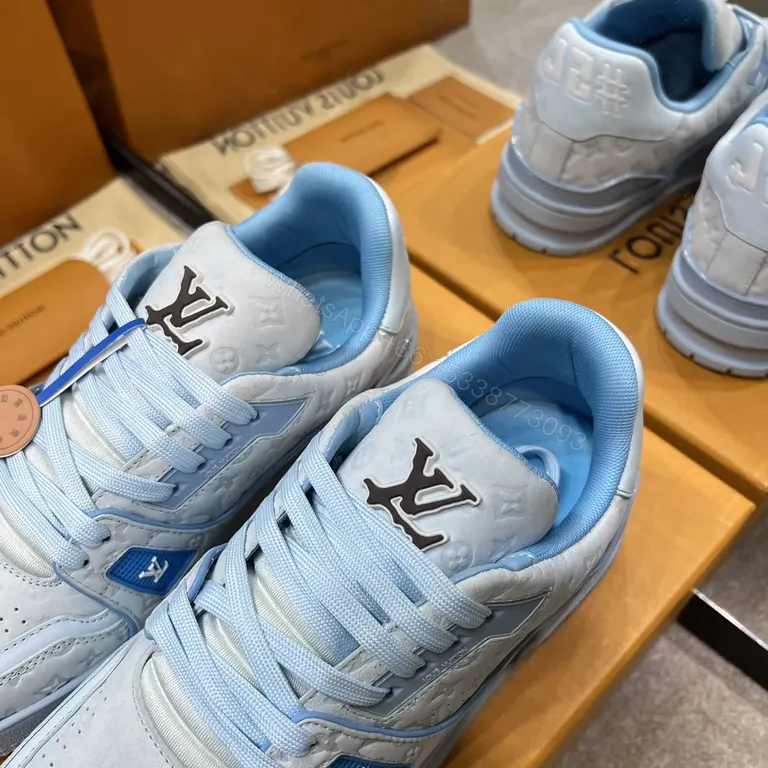 View 5 of Light-Blue LV-Infused Low-Top Sneakers: Couture-Elevated Comfort
