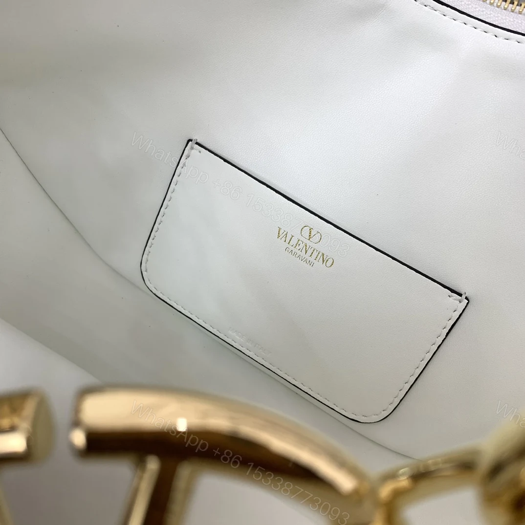 View 9 of VALENTINO GARAVANI SMALL VLOGO MOON HOBO BAG IN GRAINY CALFSKIN WITH CHAIN WHITE 29CM 4W2B0N08JDK 098