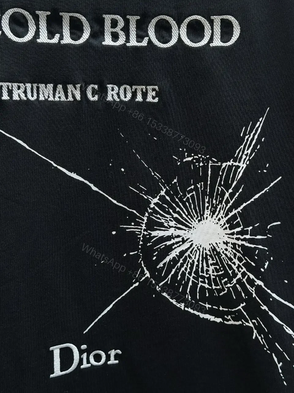 View 7 of Black Cotton Tee, Dramatic Crackle Print, Relaxed Fit, Bold Typography Tee
