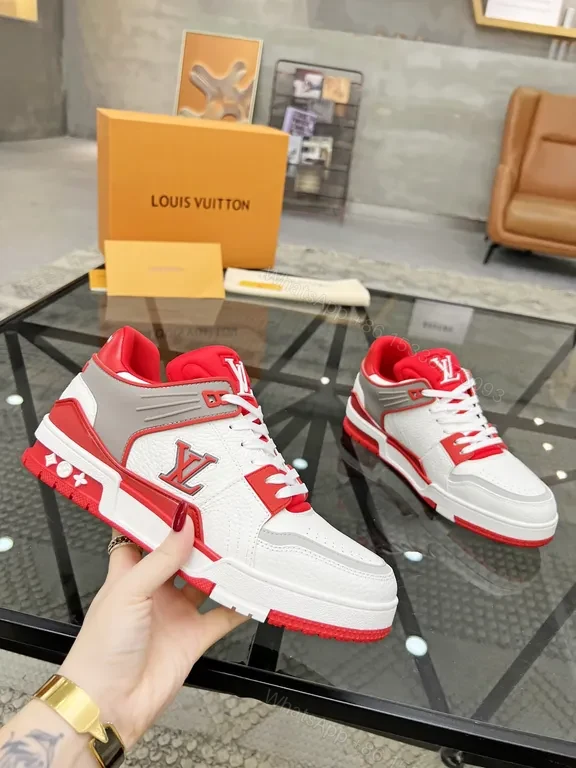 View 6 of Bold Red & White LV-Inspired High-Tops: All-Day Comfort Sneakers