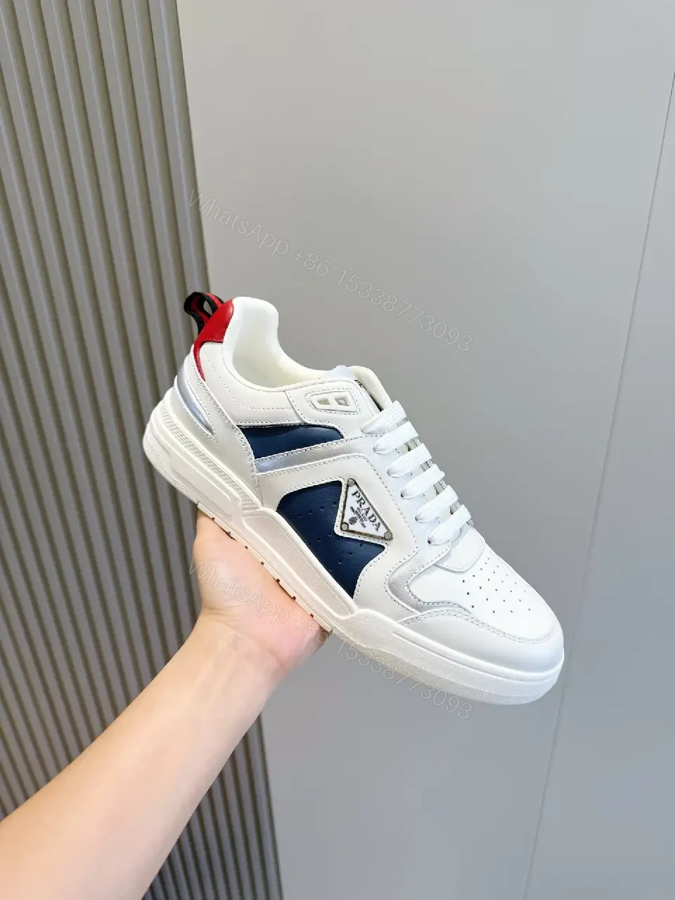 View 3 of White Leather Sneakers Minimalist Style 1:1 Comfort Prada Inspired