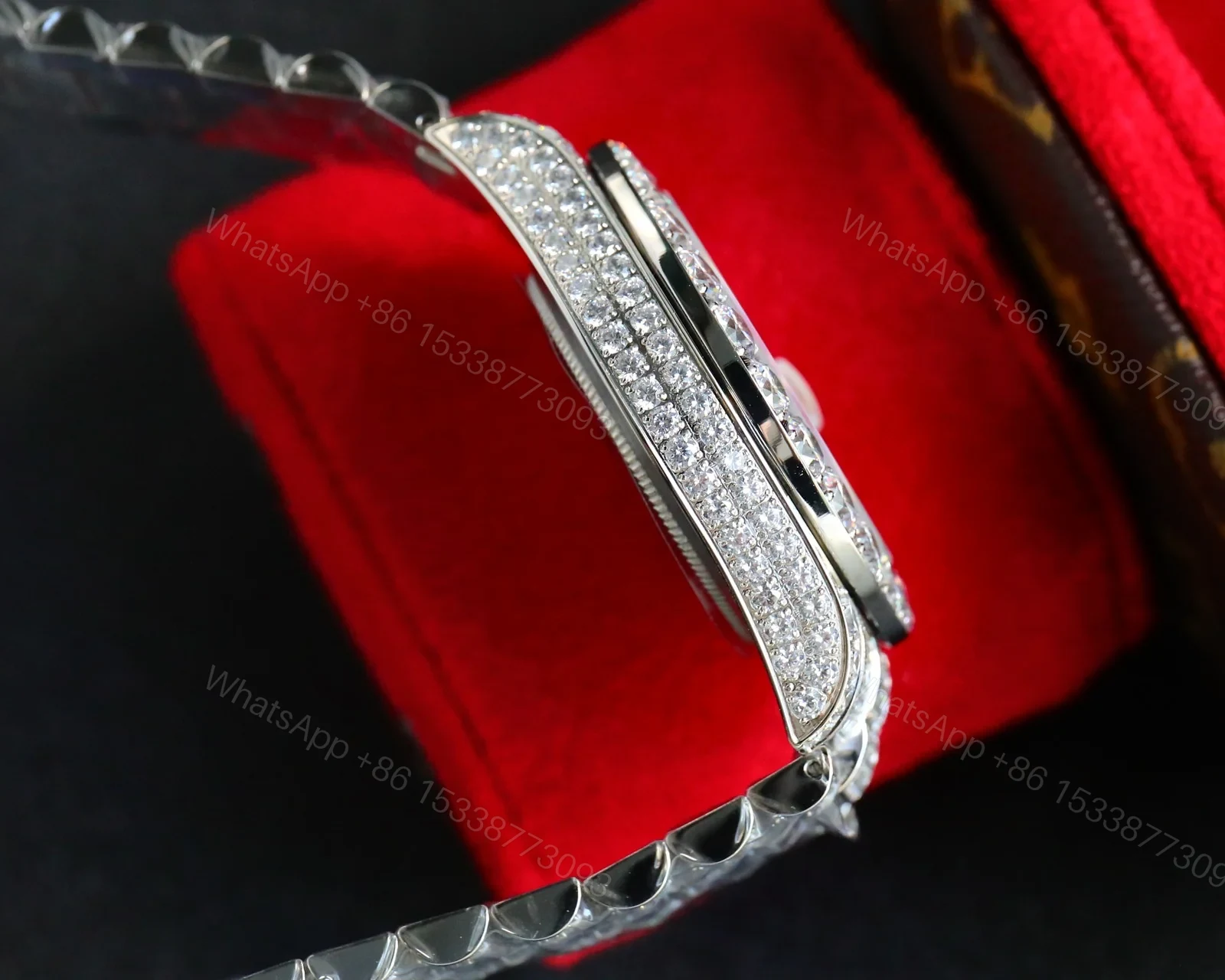 View 7 of Rolex Day-Date Red Diamond Replica 42MM Premium Iced Full Steel Bracelet Edition RG-ROLEX-DD-RED-DIA-ICED-STL-42