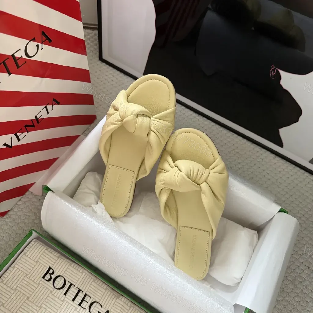 View 7 of Yellow Leather Knot Sandals Women's Sliders Bottega Veneta Style