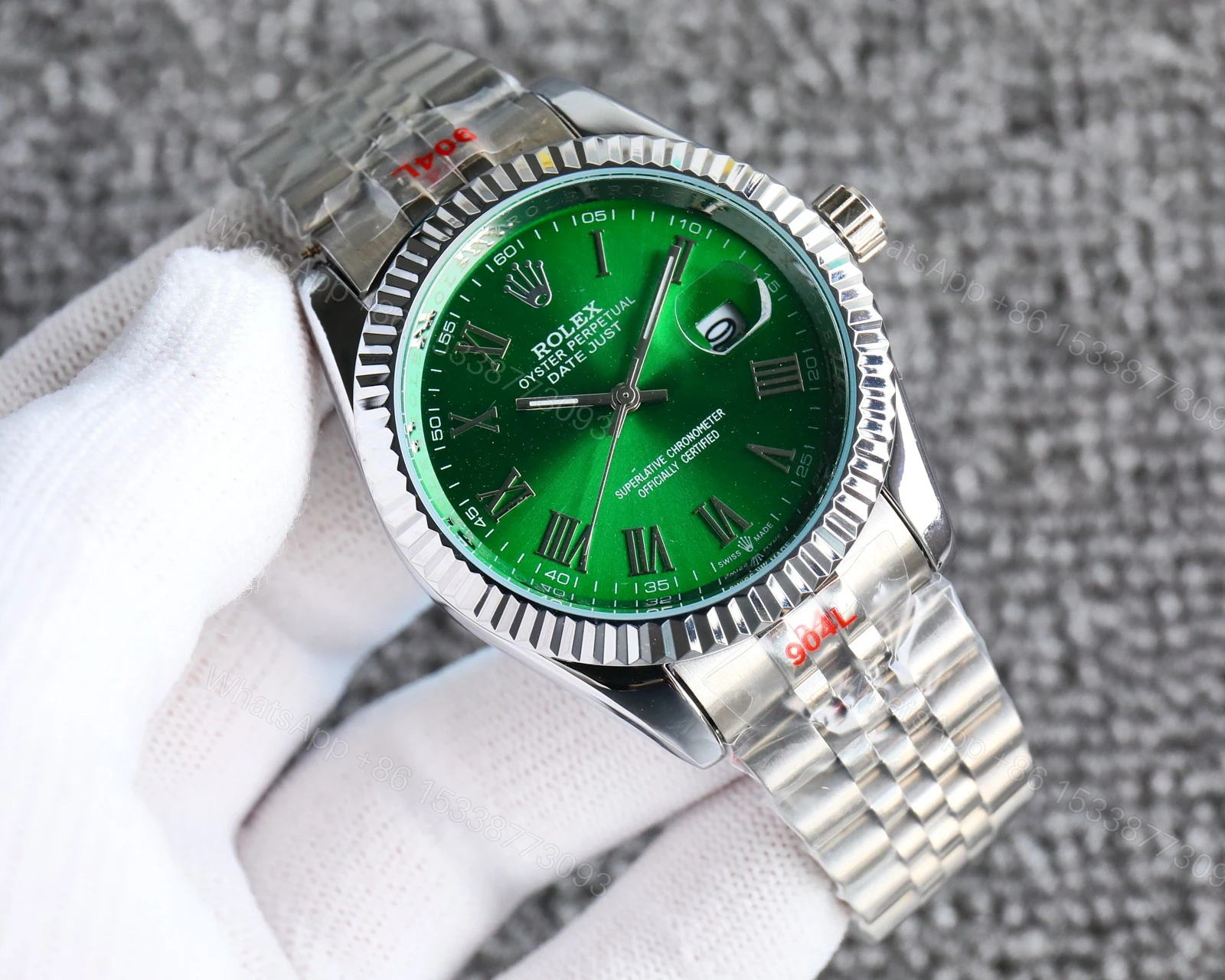 View 2 of Rolex Datejust Roman Numeral Oystersteel And White Gold In Green 41Mm