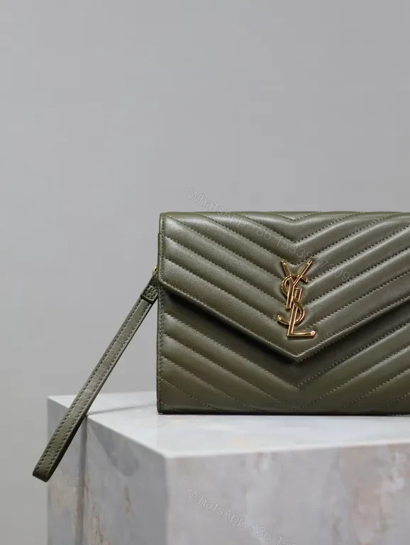 View 6 of Structured Quilted Wallet on Chain - Matte Olive, Gold Hardware