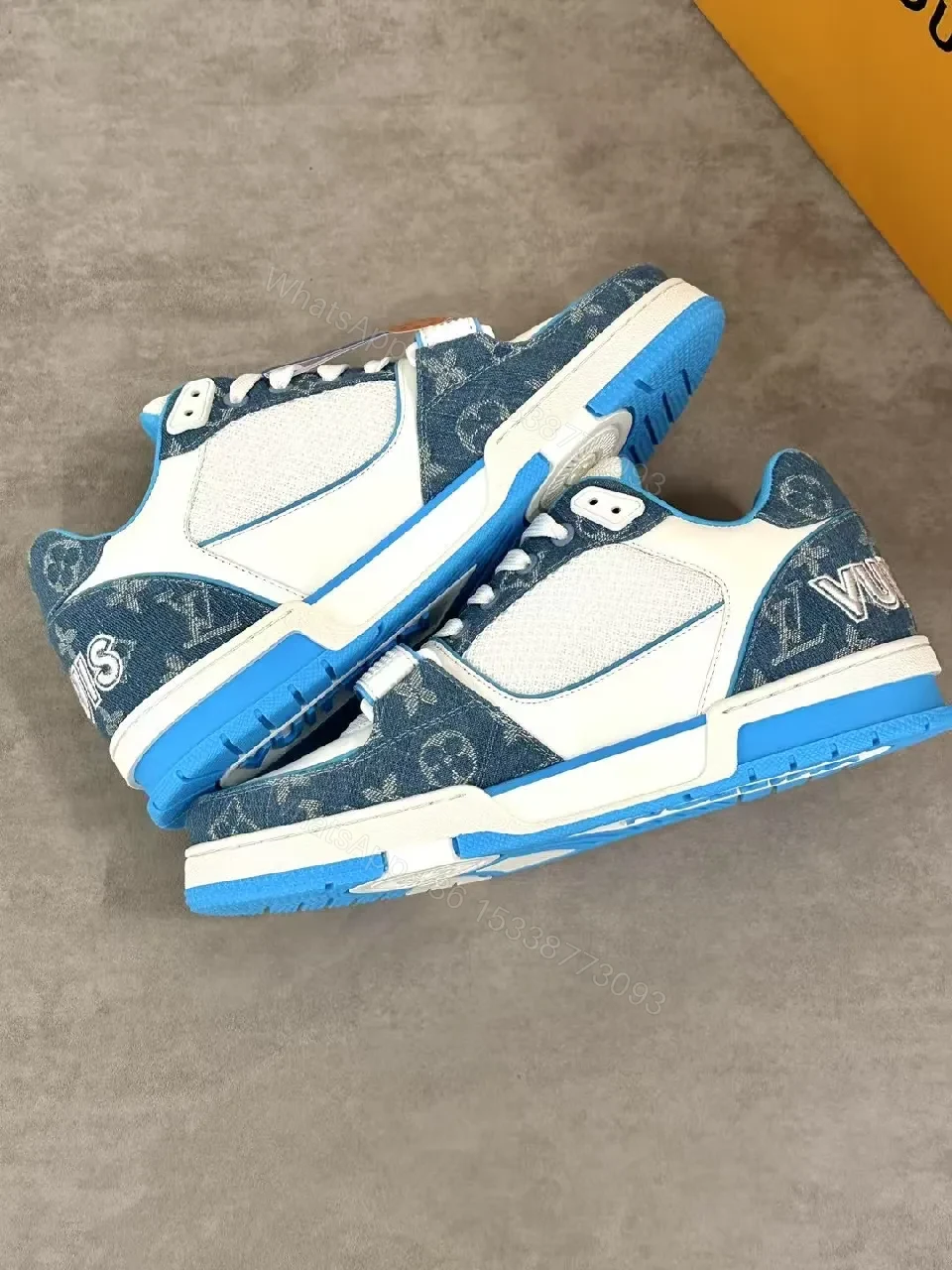 View 9 of Colorful Camouflage-Blue LV-Inspired High-Top Sneakers