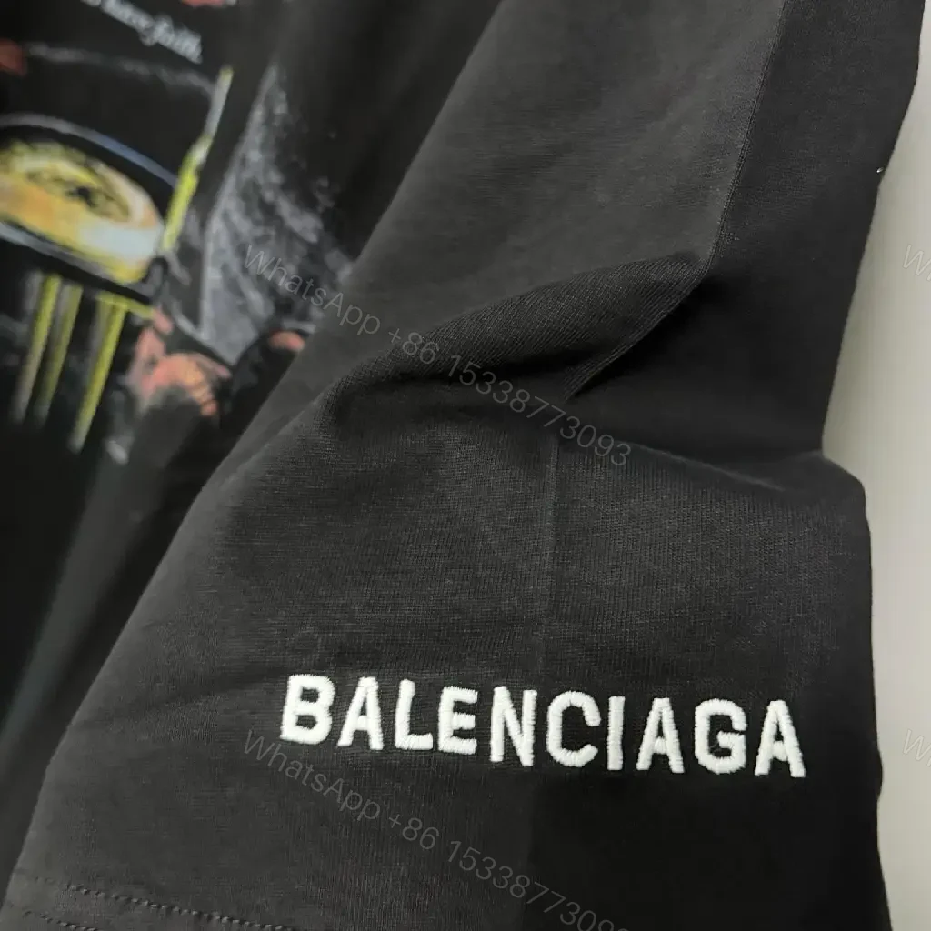 View 10 of black cotton oversized tee with graphic print, designer-inspired luxury casual
