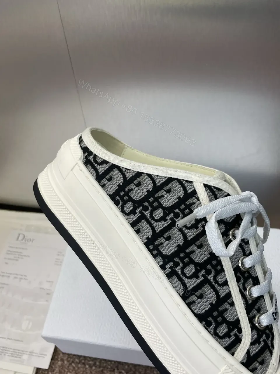 View 7 of Black & White Canvas Low-Top Sneakers, Christian Dior Style, Classic Feature