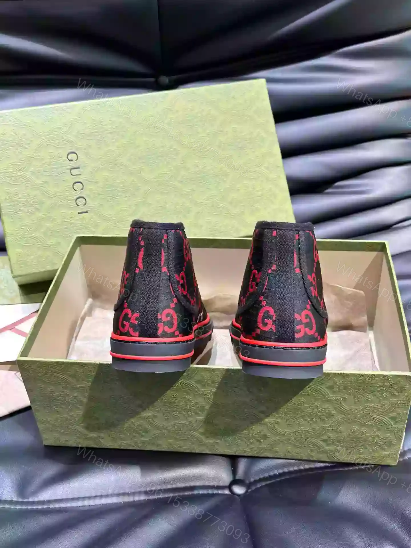 View 9 of GUCCI TENNIS 1977 HIGH-TOP SHOES SNEAKERS IN BLACK/RED – GC285